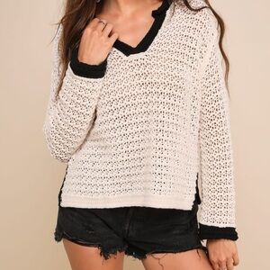 Little Lies Crochet Sweater Women M Cream Open Knit Beach Preppy Resortwear